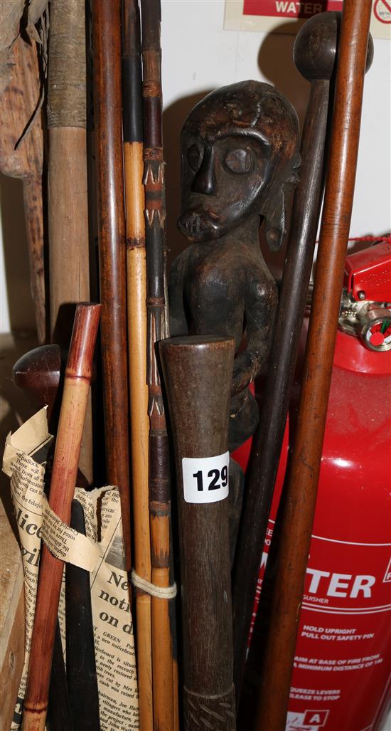 A group of tribal spears, clubs and walking sticks